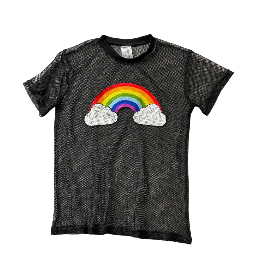 Spencers Since 1947 Short Sleeve Black Net Rainbow 100% Polyester (see meas.)